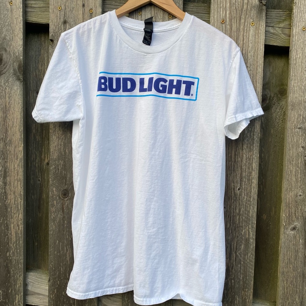 New unworn White Bud Light short sleeve Tee washed but never worn size L